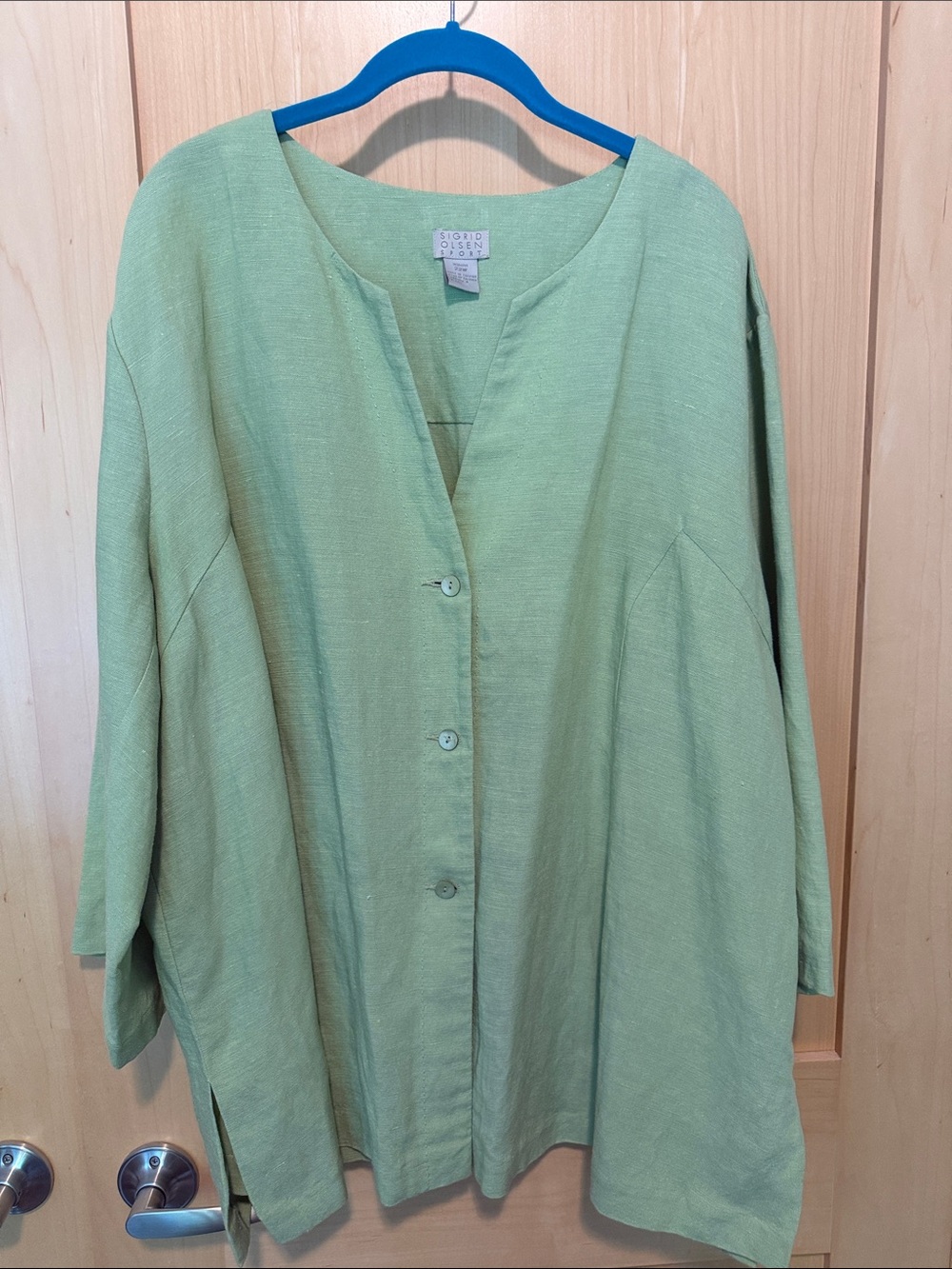 Eileen Fisher Lime Green linen Blend Button-Front Tunic Jacket